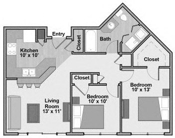 Connections at 6th - Unit Type B3 Floorplan - 2 bed/1 bath